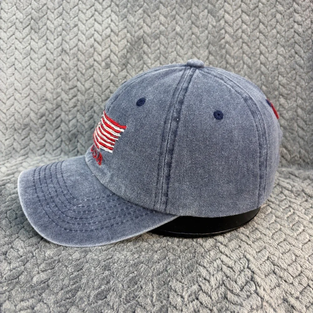 USA American Flag Embroidered Dad Hat Washed Blue Cotton Adjustable Baseball Cap